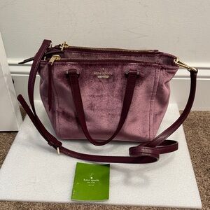 Kate Spade Dawn Place Velvet Mini Kona satchel crossbody bag purple